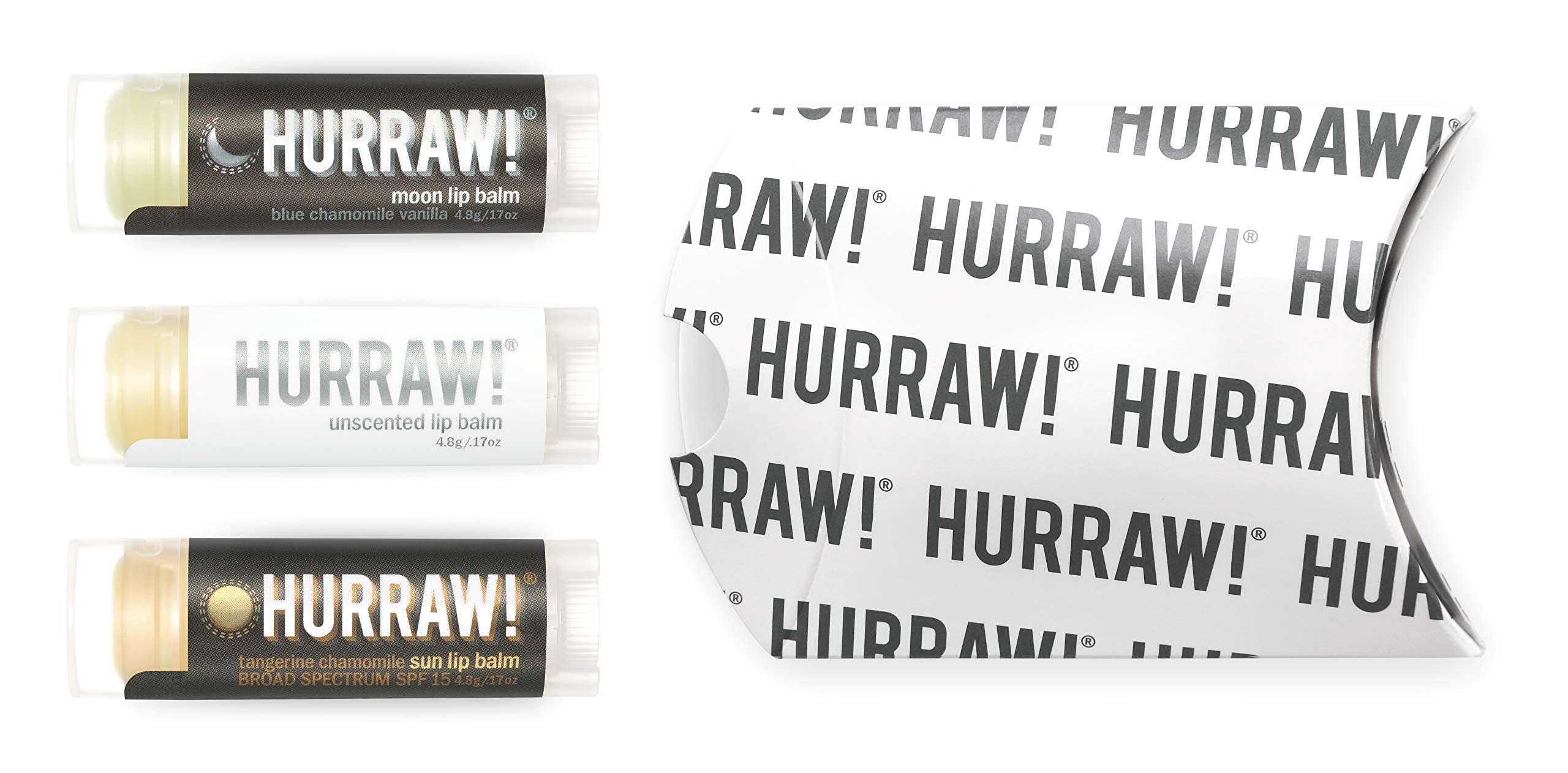 Hurraw! Lip Balms 3 Pack: Sun With Spf 15, Unscented, Moon